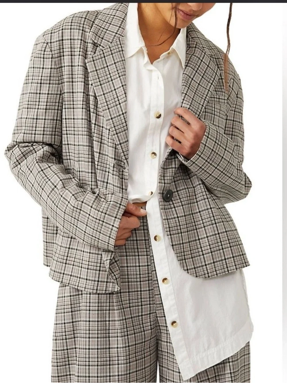 NWT Free People We The Free Cali Plaid Blazer Dust Combo Size XL